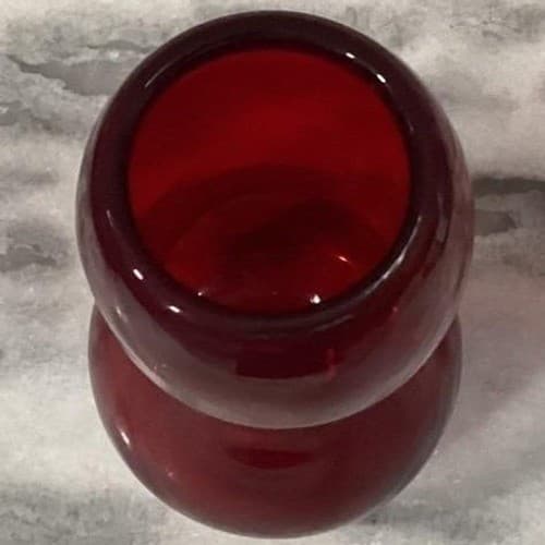 Hand-Blown Ruby Red Glass Vase, Vintage Gourd Shape Flower Holder, Centerpiece - Thumbnail 5