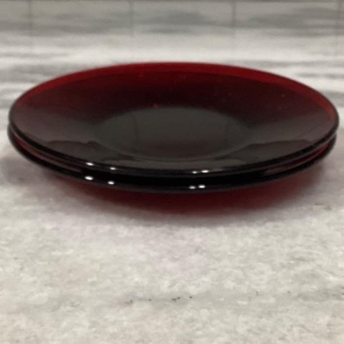 Anchor Hocking Royal Ruby Red Teacups & Saucers, Set of 2, Vintage Glassware - Thumbnail 13