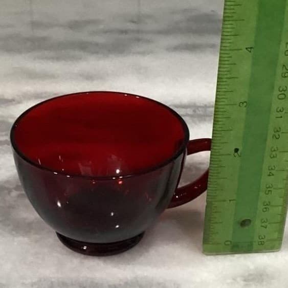Anchor Hocking Royal Ruby Red Teacups & Saucers, Set of 2, Vintage Glassware - Thumbnail 3