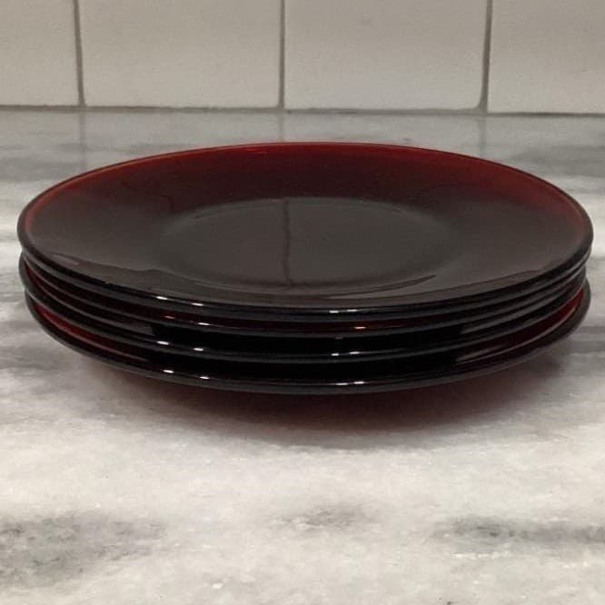 Vintage Ruby Red Depression Glass SAUCER Small Plates Set of 4 - Thumbnail 6