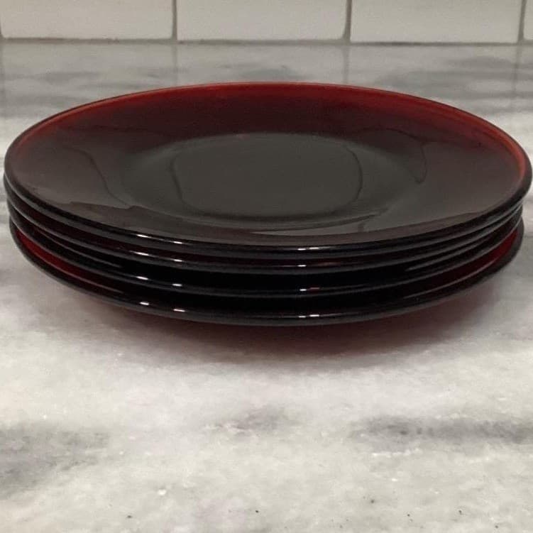 Vintage Ruby Red Depression Glass SAUCER Small Plates Set of 4 - Thumbnail 9