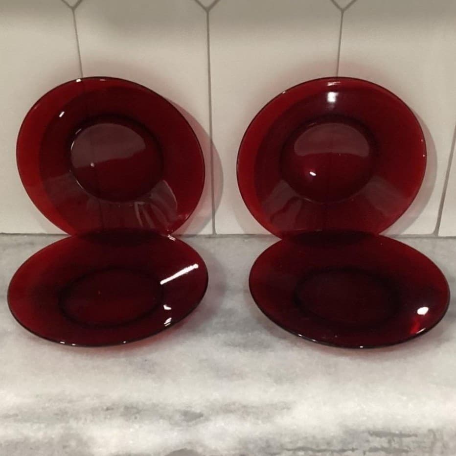 Vintage Ruby Red Depression Glass SAUCER Small Plates Set of 4 - Thumbnail 5
