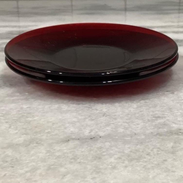Anchor Hocking Royal Ruby Red Teacups & Saucers, Set of 2, Vintage Glassware - Thumbnail 14