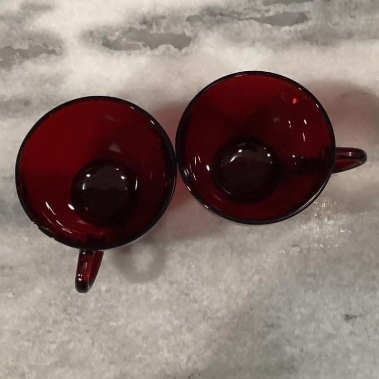 Anchor Hocking Royal Ruby Red Teacups & Saucers, Set of 2, Vintage Glassware - Thumbnail 8