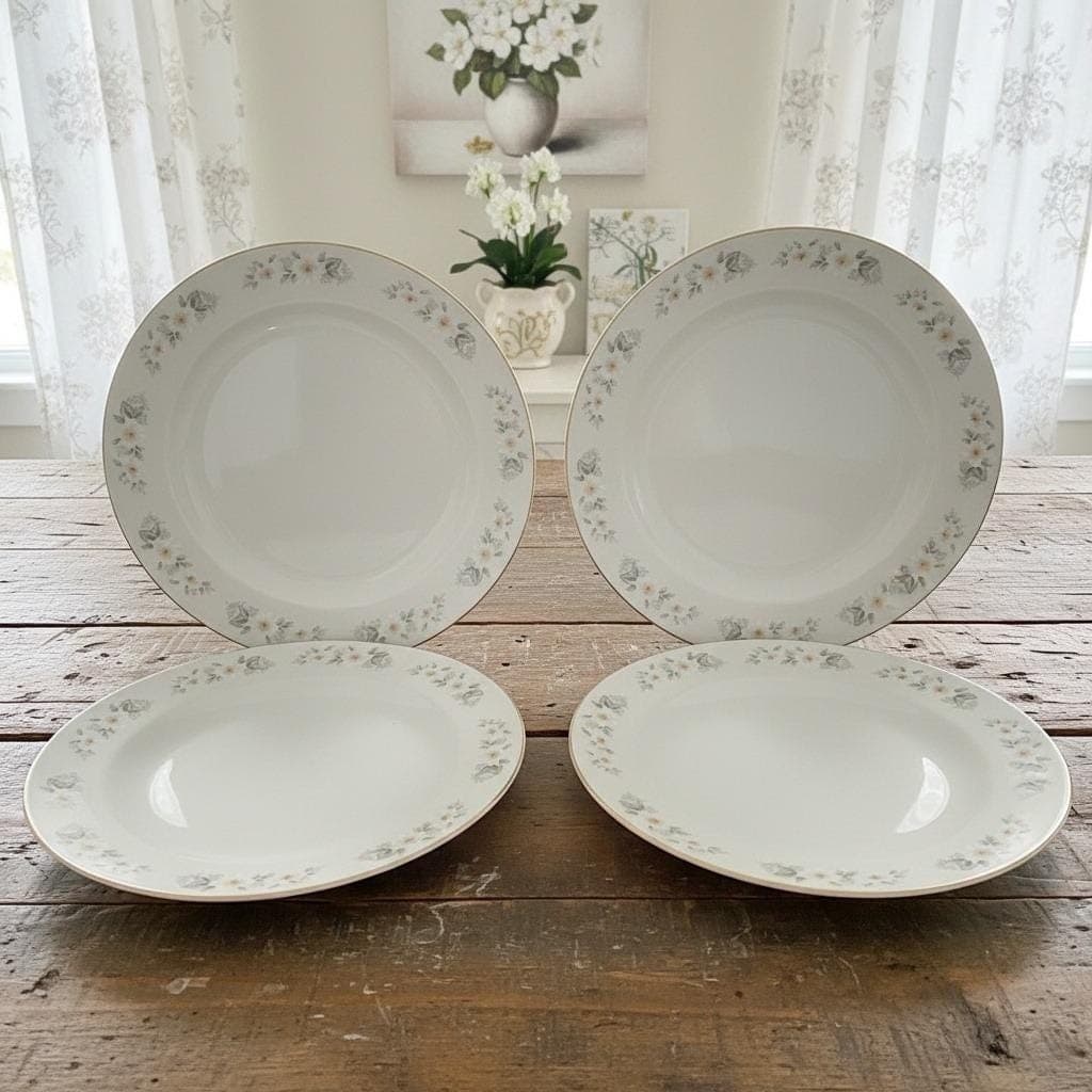 Snowflower by China Dinner Plates, Set of 4, Vintage Multicolor Floral Porcelain