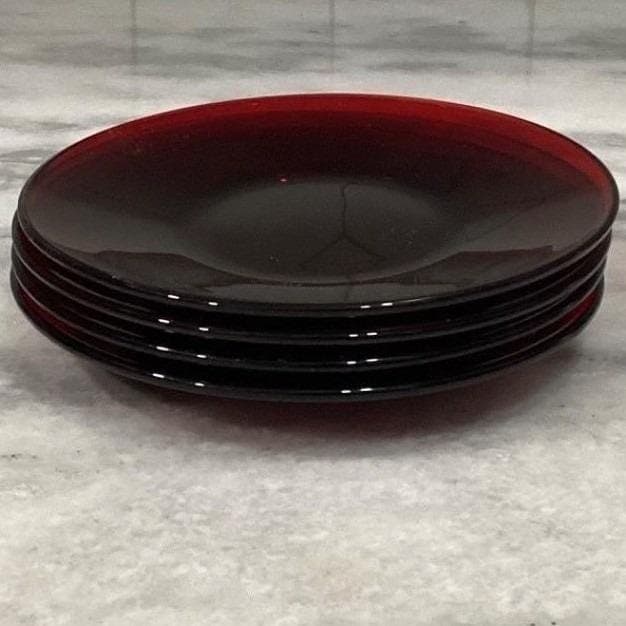 Anchor Hocking Royal Ruby Red Teacups & Saucers, Set of 4, Vintage Glassware - Thumbnail 13