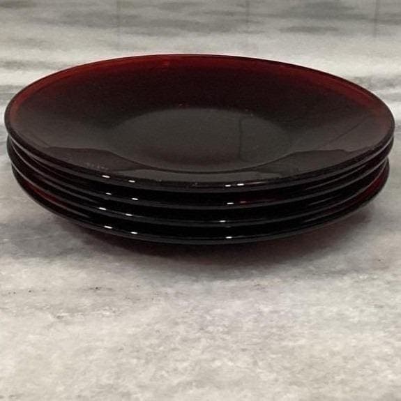 Anchor Hocking Royal Ruby Red Teacups & Saucers, Set of 4, Vintage Glassware - Thumbnail 14