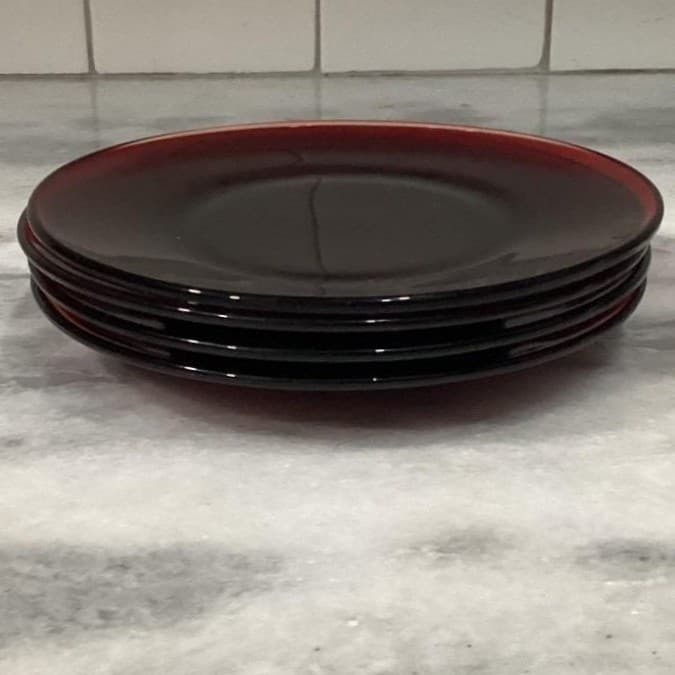Vintage Ruby Red Depression Glass SAUCER Small Plates Set of 4 - Thumbnail 7