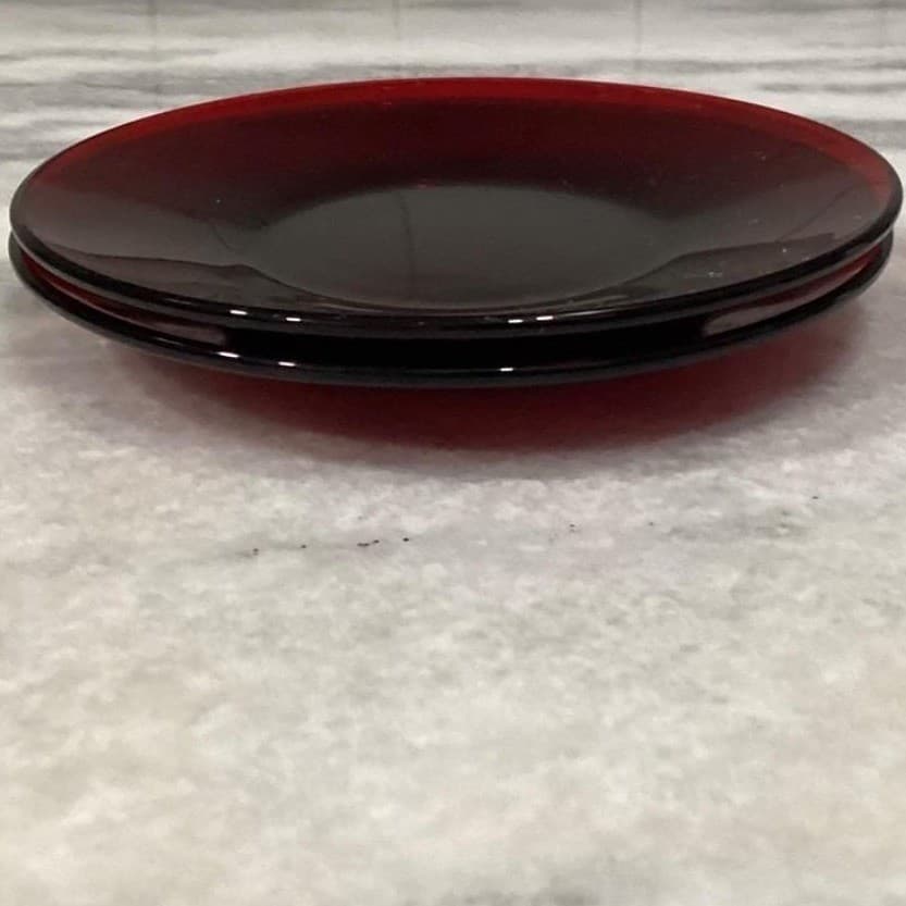 Anchor Hocking Royal Ruby Red Teacups & Saucers, Set of 2, Vintage Glassware - Thumbnail 16