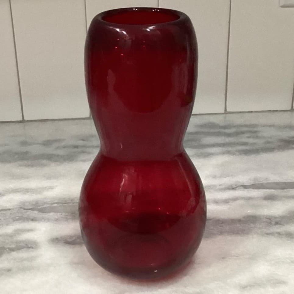 Hand-Blown Ruby Red Glass Vase, Vintage Gourd Shape Flower Holder, Centerpiece - Thumbnail 11