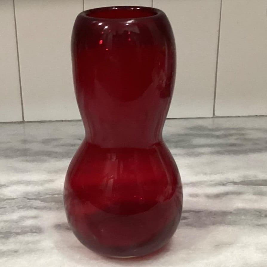 Hand-Blown Ruby Red Glass Vase, Vintage Gourd Shape Flower Holder, Centerpiece - Thumbnail 10