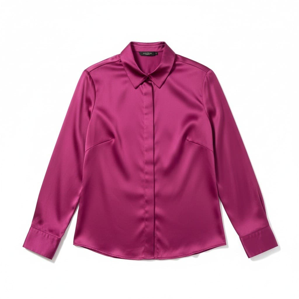 Finley Magenta Satin Long Sleeve Button Front Blouse, Woman's Size 8, Vintage