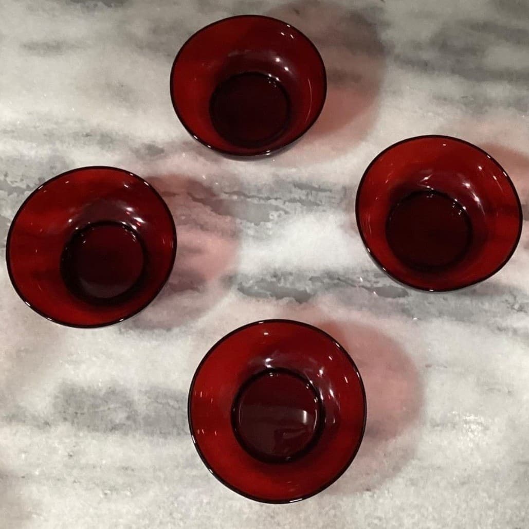 Anchor Hocking Royal Ruby Footed Fruit Bowls, Set of 4, Vtg Glassware Dinnerware - Thumbnail 5
