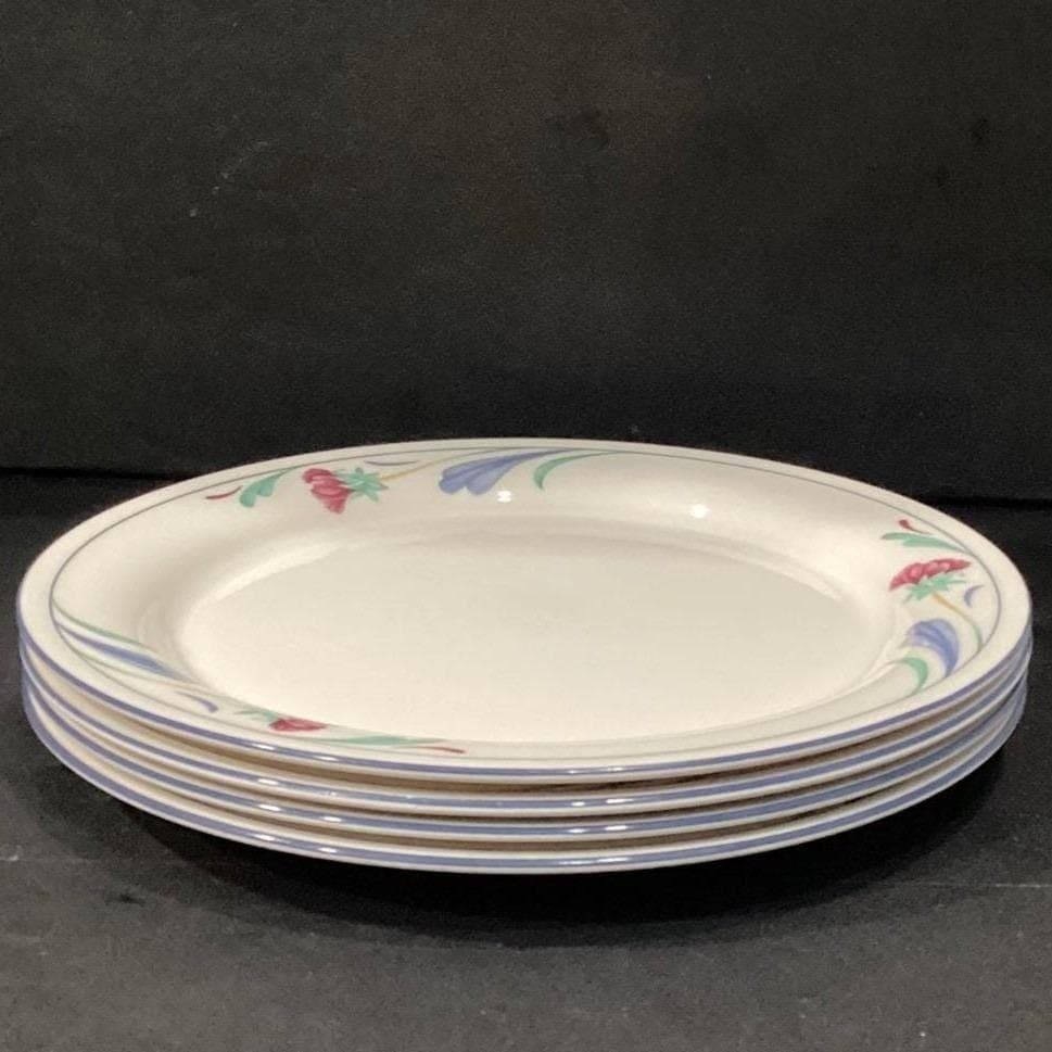 Lenox Chinastone Poppies On Blue Dinner Plates, Set of 4, Vtg Floral Tableware - Thumbnail 7