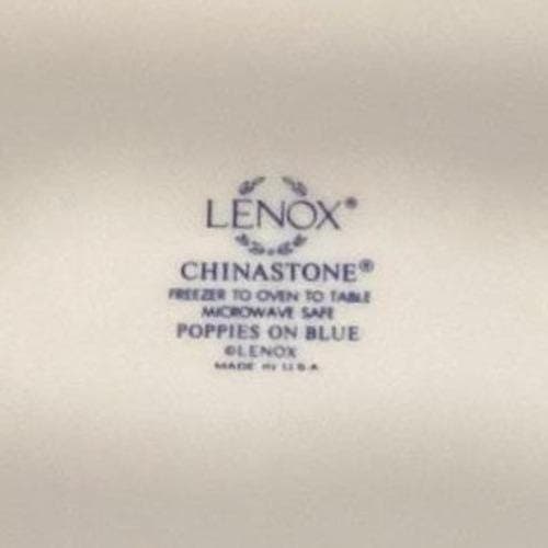 Lenox Chinastone Poppies On Blue Dinner Plates, Set of 4, Vtg Floral Tableware - Thumbnail 3