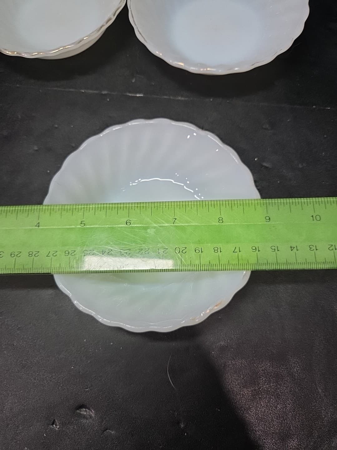 Anchor Hocking Milk Glass Berry Bowls, White Golden Shell Design, Set of 3 Bowls - Thumbnail 5