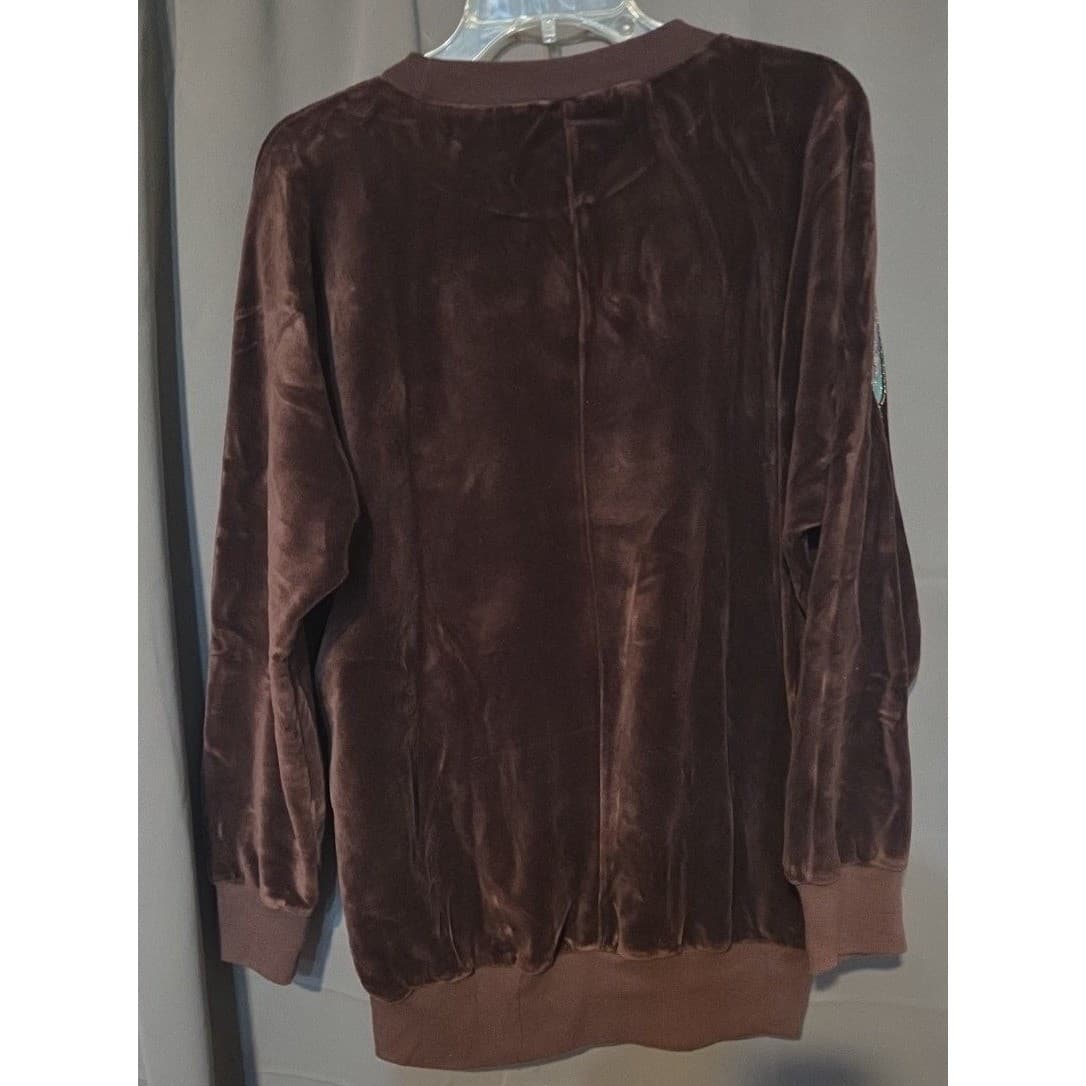 Rafael Vintage Brown Velour Embroidered Floral Beaded Sweatshirt, Women's Small - Thumbnail 4