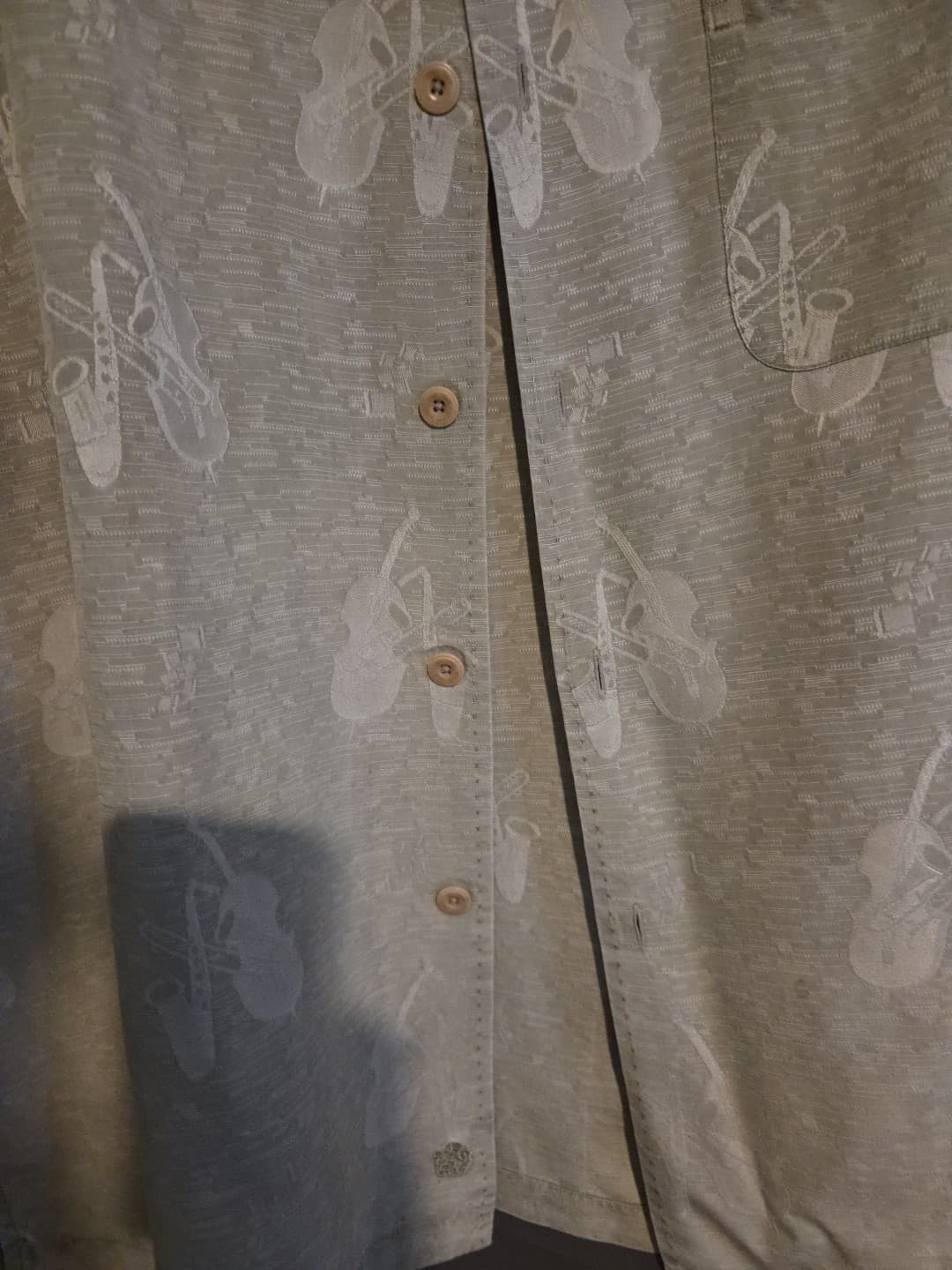 Nat Nast Shirt Mens Large Beige 100% Silk Short Sleeve Cello Trombone Saxophon - Thumbnail 5