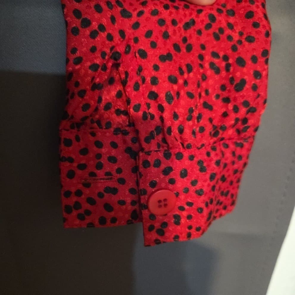 Notation Red Black Polka Dot Button Down Blouse, Woman's Size 10, Long Sleeve - Thumbnail 7
