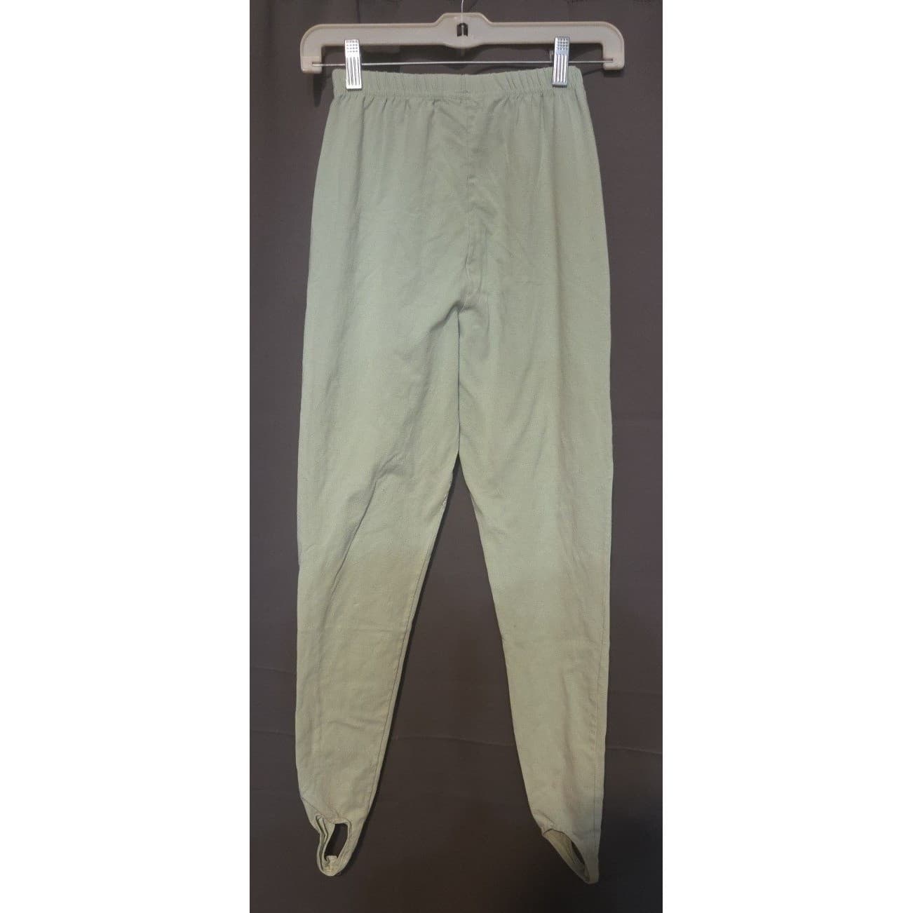 Rafaella Sage Green Stirrup Leggings, High Waist Ribbed Pants, Woman's Small - Thumbnail 3