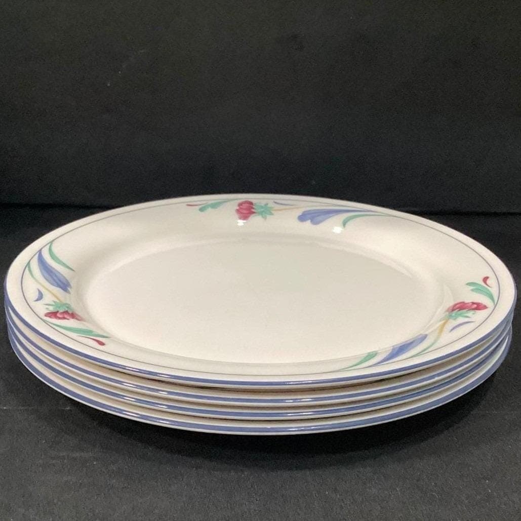 Lenox Chinastone Poppies On Blue Dinner Plates, Set of 4, Vtg Floral Tableware - Thumbnail 8
