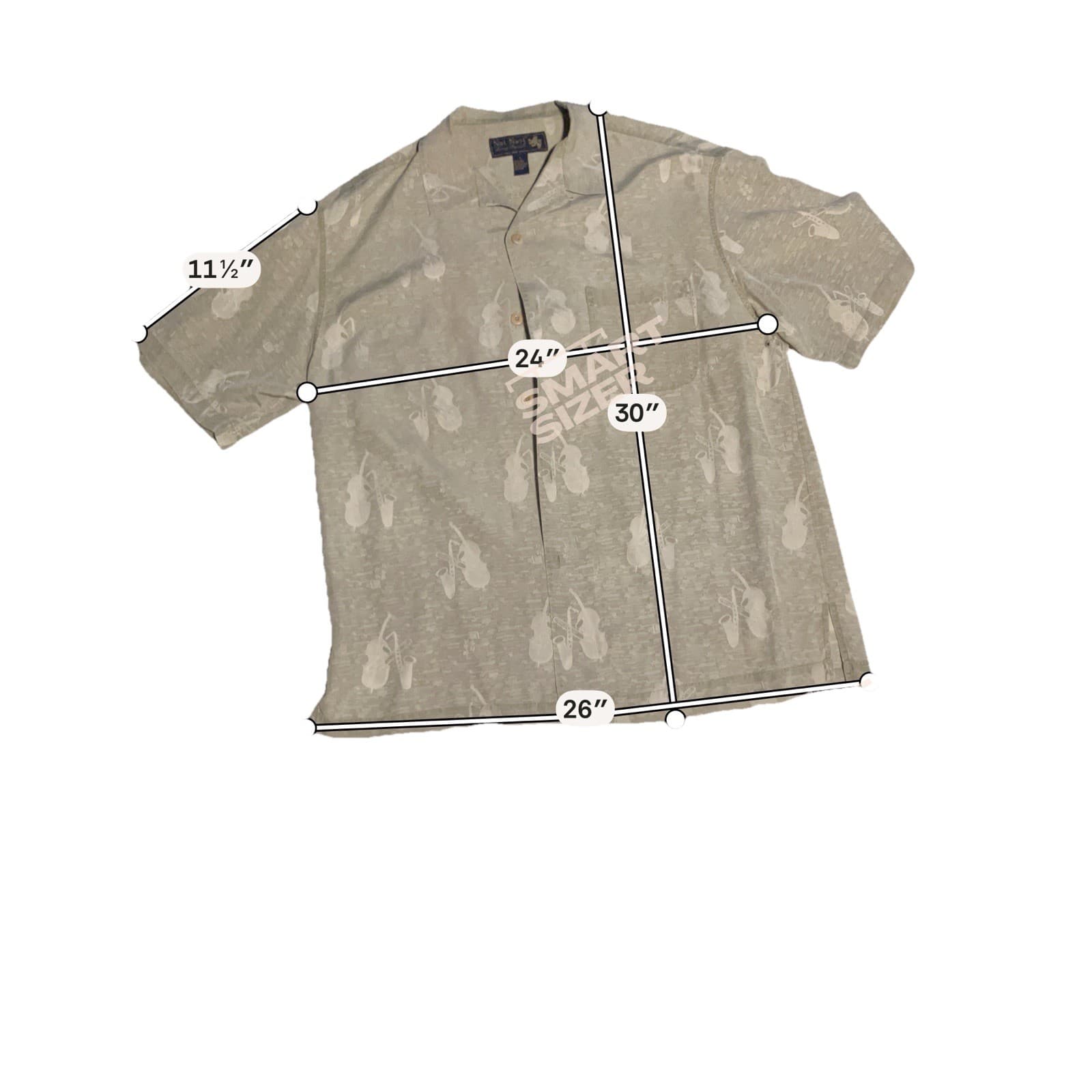 Nat Nast Shirt Mens Large Beige 100% Silk Short Sleeve Cello Trombone Saxophon - Thumbnail 6