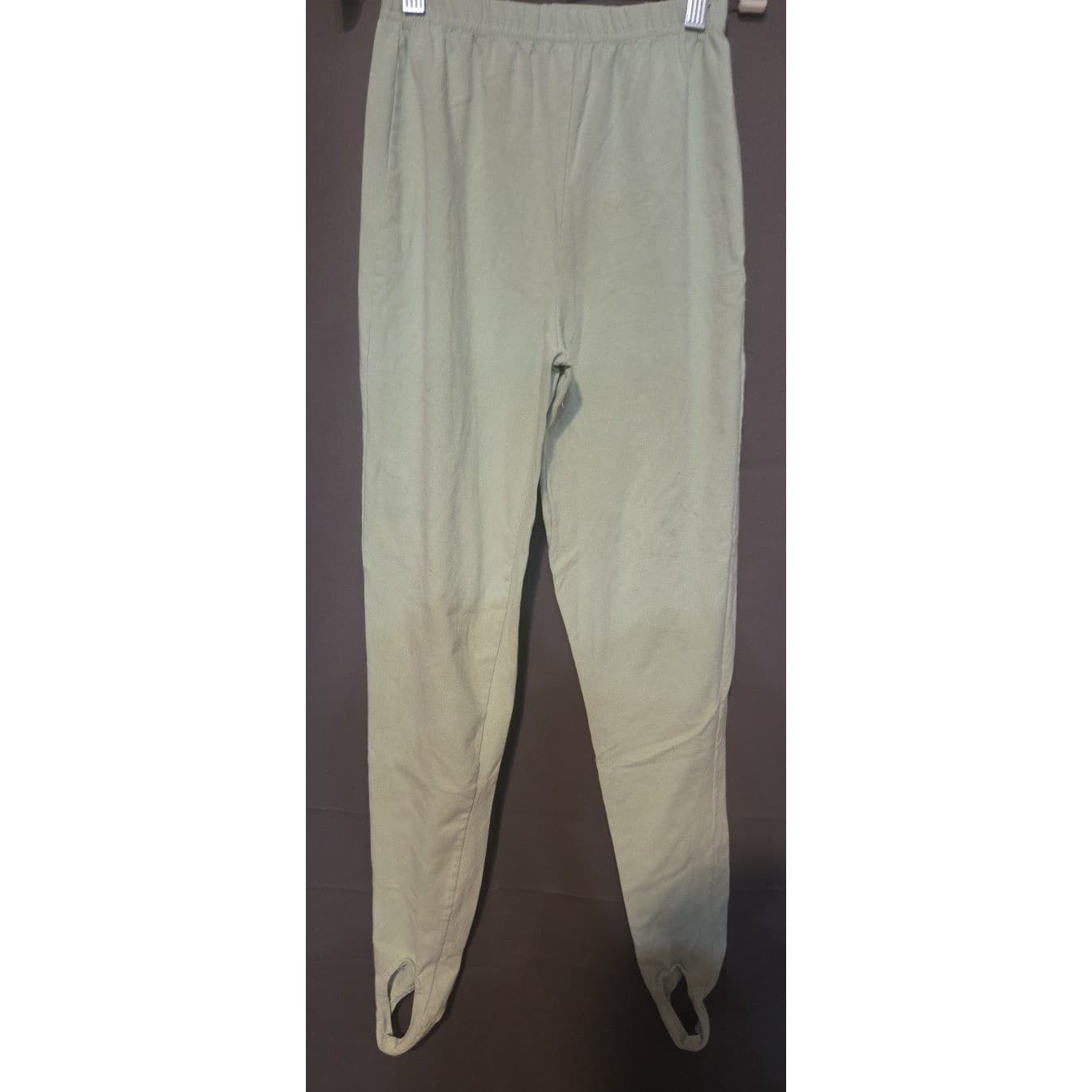 Rafaella Sage Green Stirrup Leggings, High Waist Ribbed Pants, Woman's Small - Thumbnail 2