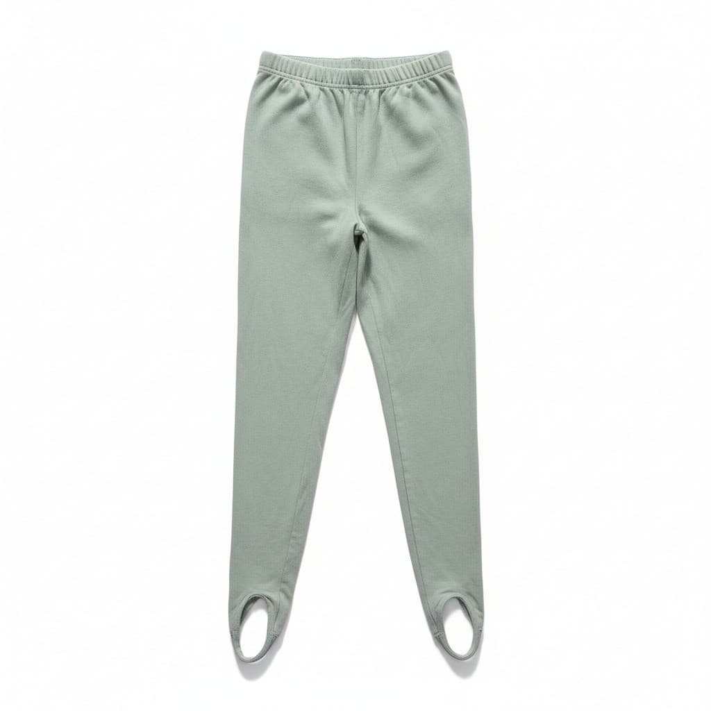Rafaella Sage Green Stirrup Leggings, High Waist Ribbed Pants, Woman's Small