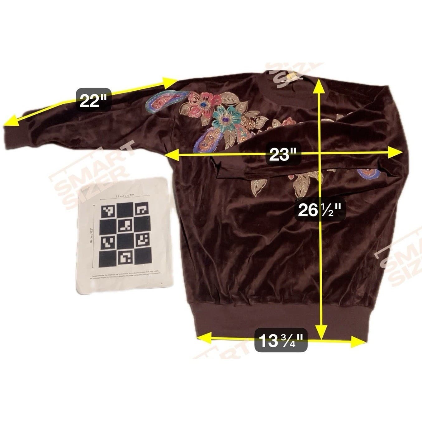Rafael Vintage Brown Velour Embroidered Floral Beaded Sweatshirt, Women's Small - Thumbnail 2