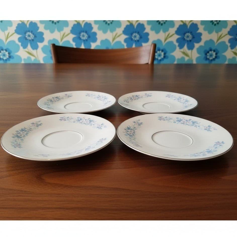 Carlton Fine China "Carla" Saucers #506, Set of 4, Vintage Floral Porcelain