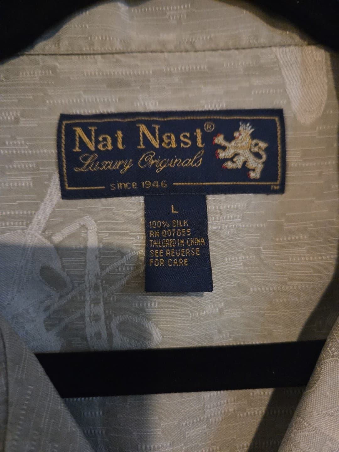 Nat Nast Shirt Mens Large Beige 100% Silk Short Sleeve Cello Trombone Saxophon - Thumbnail 3