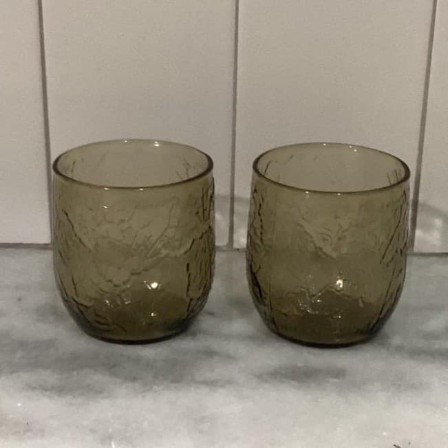 Anchor Hocking Sherwood Spicy Brown Lowball Glasses, Set of 2, Vtg Leaf Design - Thumbnail 2