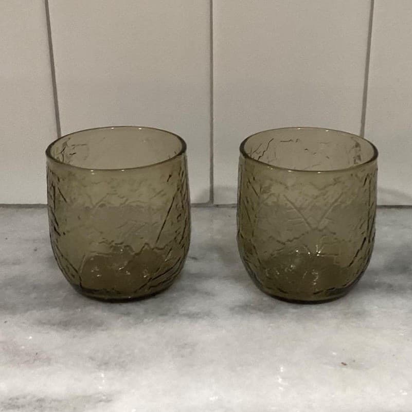 Anchor Hocking Sherwood Spicy Brown Lowball Glasses, Set of 2, Vtg Leaf Design - Thumbnail 11