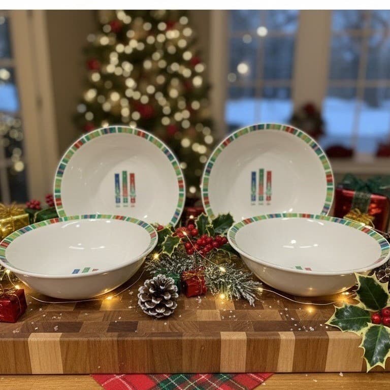 Oneida Kitchen Cereal Bowls, Set of 4, Vintage Holiday Love Peace Joy Design