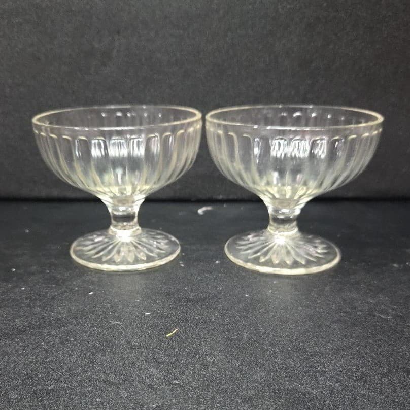 Hazel Atlas Ribbon Sherbets, Set of 2, Pink Tint Footed Dessert Cups, Glassware - Thumbnail 4