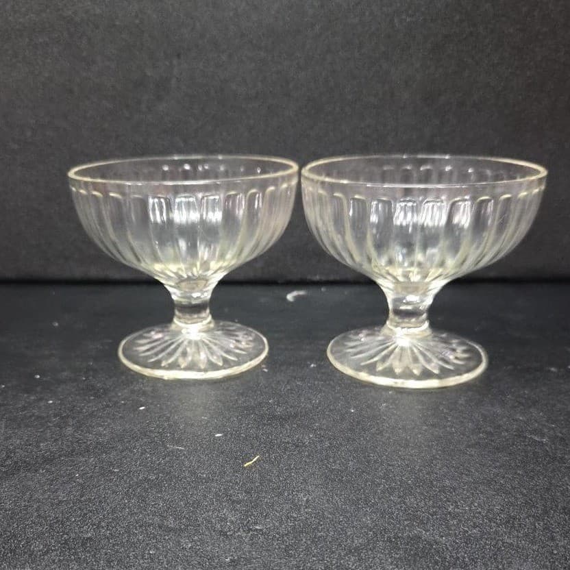 Hazel Atlas Ribbon Sherbets, Set of 2, Pink Tint Footed Dessert Cups, Glassware - Thumbnail 5