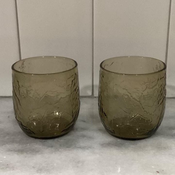 Anchor Hocking Sherwood Spicy Brown Lowball Glasses, Set of 2, Vtg Leaf Design - Thumbnail 8