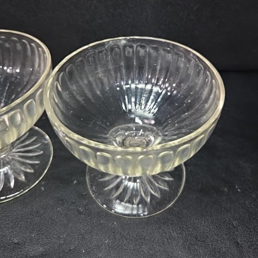 Hazel Atlas Ribbon Sherbets, Set of 2, Pink Tint Footed Dessert Cups, Glassware - Thumbnail 6
