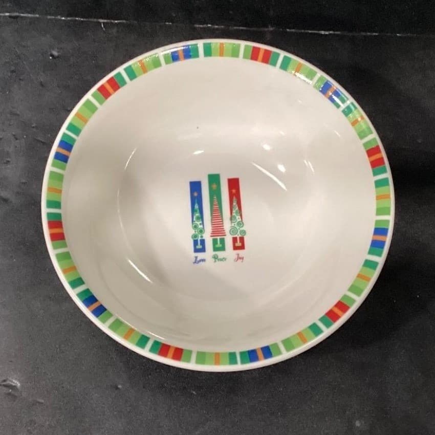 Oneida Kitchen Cereal Bowls, Set of 4, Vintage Holiday Love Peace Joy Design - Thumbnail 3