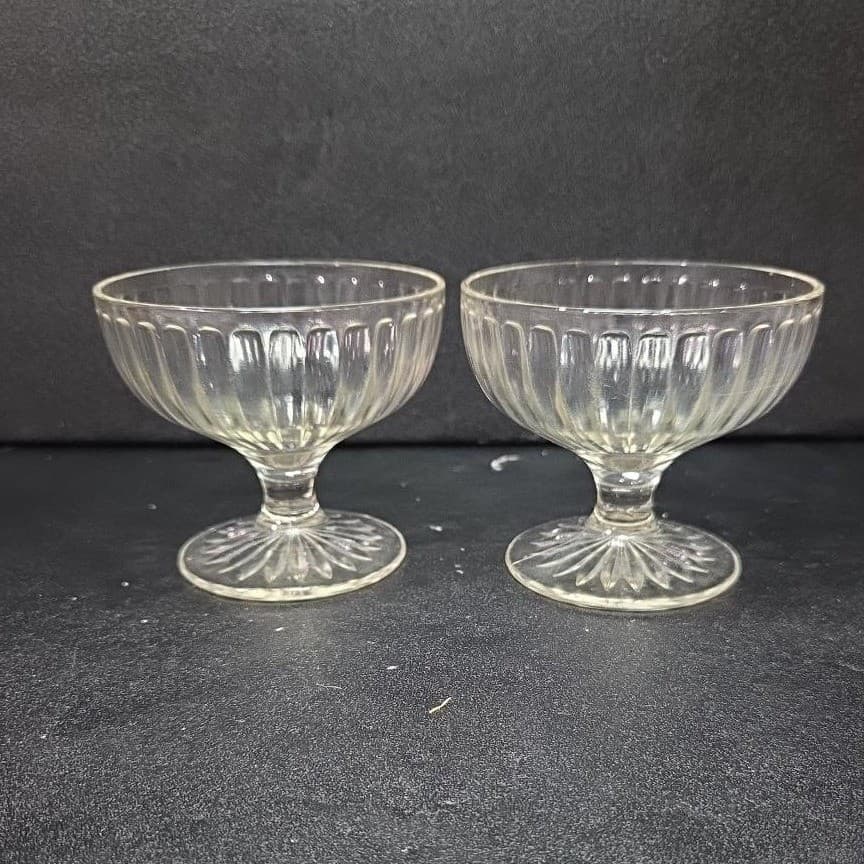 Hazel Atlas Ribbon Sherbets, Set of 2, Pink Tint Footed Dessert Cups, Glassware - Thumbnail 3