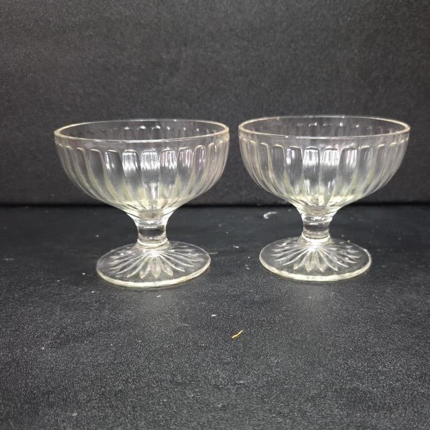 Hazel Atlas Ribbon Sherbets, Set of 2, Pink Tint Footed Dessert Cups, Glassware - Thumbnail 2