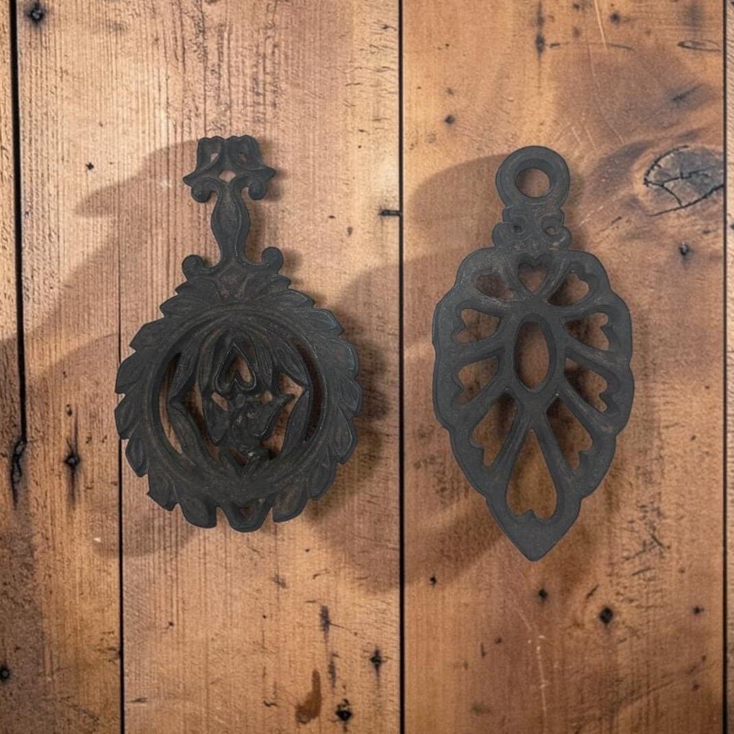 Wilton Black Cast Iron Trivets, Set of 2, Vintage Rustic Kitchen Accessory