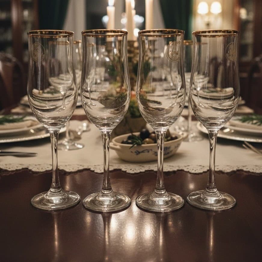 Circleware Tulip Champagne Flutes, Set of 4, Gold Collection, Vintage Stemware