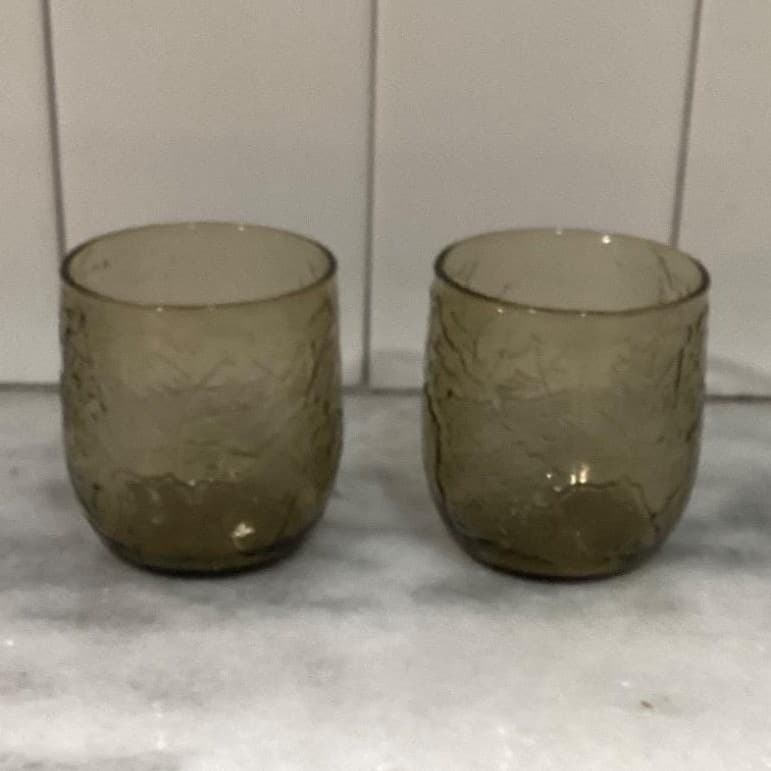 Anchor Hocking Sherwood Spicy Brown Lowball Glasses, Set of 2, Vtg Leaf Design - Thumbnail 10