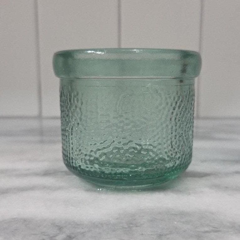 Pebble Textured Glass Candle Holder, Vintage Green Votive, Centerpiece Bowl - Thumbnail 8