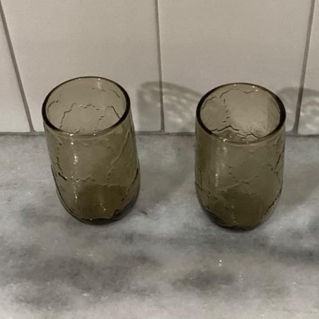 Anchor Hocking Sherwood Spicy Brown Glass Shooters, Set of 2 Vintage Leaf Design - Thumbnail 3