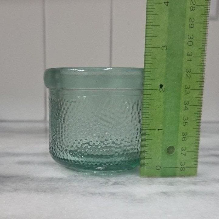 Pebble Textured Glass Candle Holder, Vintage Green Votive, Centerpiece Bowl - Thumbnail 2