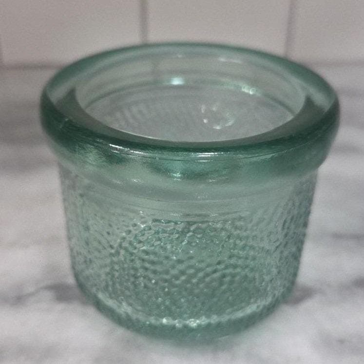 Pebble Textured Glass Candle Holder, Vintage Green Votive, Centerpiece Bowl - Thumbnail 6