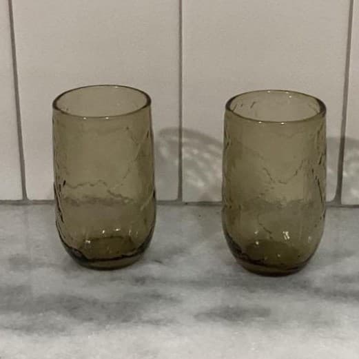 Anchor Hocking Sherwood Spicy Brown Glass Shooters, Set of 2 Vintage Leaf Design - Thumbnail 2