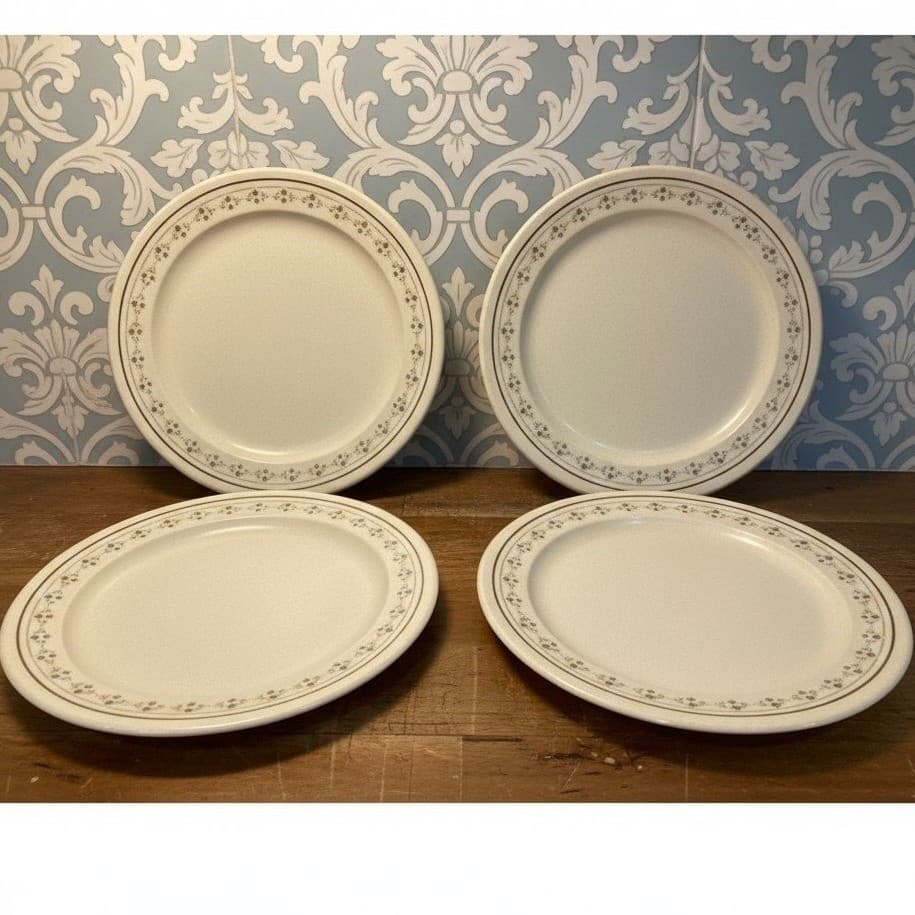Anchor Hocking Chantilly Dinner Plates, Set of 4, Vtg Floral Border Dinnerware
